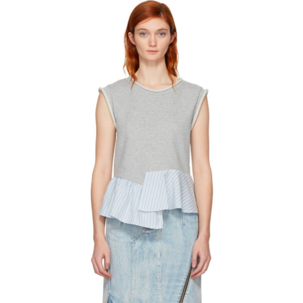 3.1 Phillip Lim Gray and Blue Ruffle Blouse